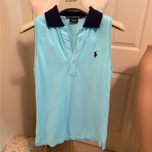 Ralph Lauren Aqua and Navy Sleeveless Polo Top size s $125